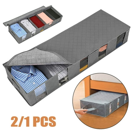 EEEkit Underbed Storage Bags, 2/1pcs Long Under the Bed Organizer, Foldable Storage Container Bins Box with Clear Window and Handles, Breathable Multipurpose Organizer for Clothes, Comforters, Blanket