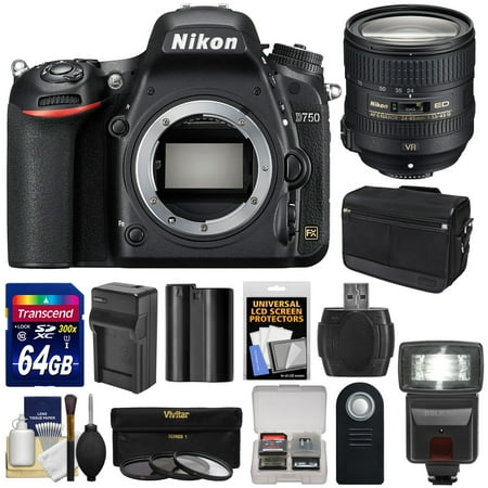 Nikon D750 Digital SLR Camera Body with 24-85mm VR Lens + 64GB Card + Battery + Charger + Messenger Bag + Filters + Flash Kit