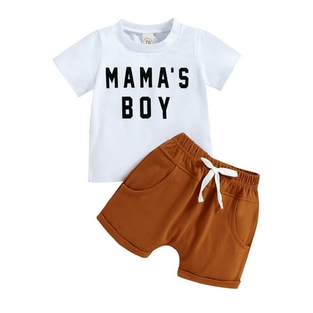 Infant Baby Boys Summer Clothes Mama s Boy Letter Printed Short Sleeve Tops+ Shorts with Pockets Outfits
