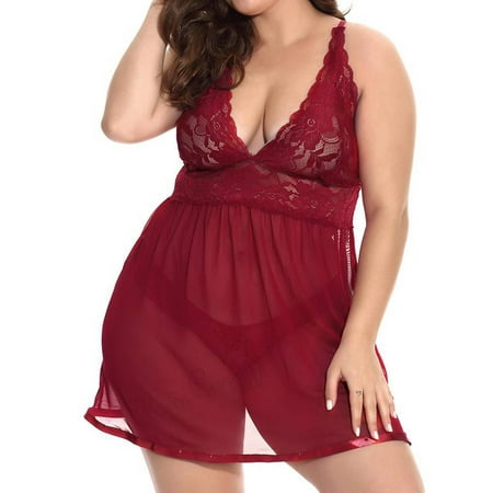 SpringTTC Women Plus Size Sexy Lace Sleepwear Nightdress Babydoll 2 Piece Lingerie Set
SpringTTC Women Plus Size Sexy Lace Sleepwear Nightdress Babydoll 2 Piece Lingerie Set