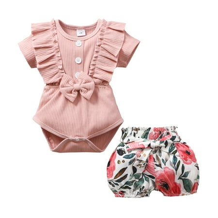 EHTMSAK Newborn Infant Baby Toddler Girl Summer Short Sleeve Clothing Set Ruffle Outfits Bodysuit and Floral Shorts Set Pink 0-18M 12
EHTMSAK Newborn Infant Baby Toddler Girl Summer Short Sleeve Clothing Set Ruffle Outfits Bodysuit and Floral Shorts Set Pink 0-18M 12