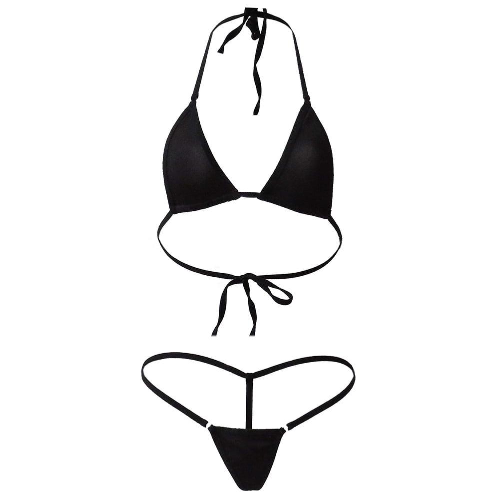 HEVIRGO Pcs Lady Solid Color Halter Mini Bra G String Bikini Set