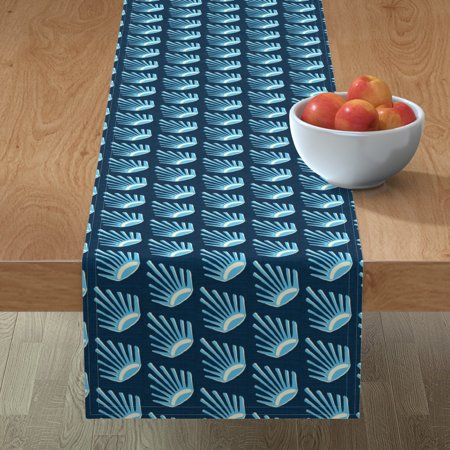Table Runner Cyan Suns Fans Eyes Aztec Blue Cerulean Cotton Sateen