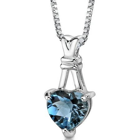 Peora 3.00 Ct Heart Shape London Blue Topaz Rhodium-Plated Sterling Silver Pendant, 18