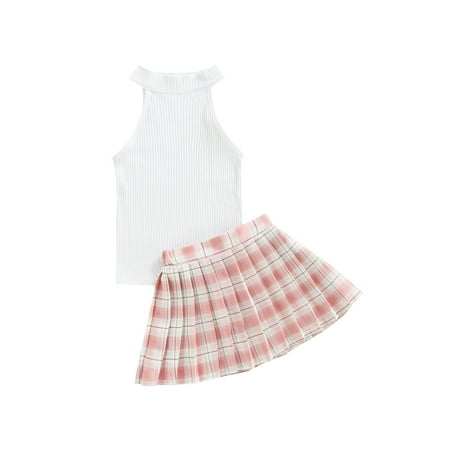 Canrulo Toddler Baby Girl Skirt Summer Outfits Knit Sleeveless Tank Tops Mini Plaids Skirt School Pleated Skirts Set Pink 18-24 Months
Canrulo Toddler Baby Girl Skirt Summer Outfits Knit Sleeveless Tank Tops Mini Plaids Skirt School Pleated Skirts Set Pink 18-24 Months