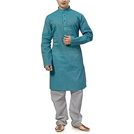 Royal Men s Cotton Blend Kurta Pyjama Set (ROYAL_187_Turquoise_Large)