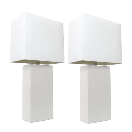 Alltherages LC2000-WHT-2PK Elegant Designs Modern Leather Table Lamp with White Fabric Shade - White, Pack of 2