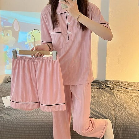 PIKADINGNIS 3PCS Pajama Sets for Women Short Sleeve Loose Breathable Soft Trousers Womens Korean Style Sleepwear Set Home Wear Clothing
PIKADINGNIS 3PCS Pajama Sets for Women Short Sleeve Loose Breathable Soft Trousers Womens Korean Style Sleepwear Set Home Wear Clothing