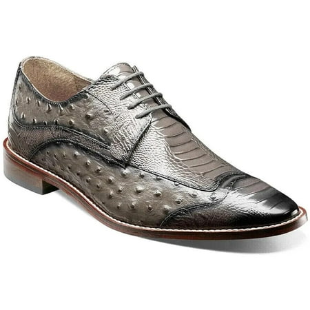 Men s Stacy Adams Fanelli Modified Wingtip Exotic Leather Shoes Gray 25536-020