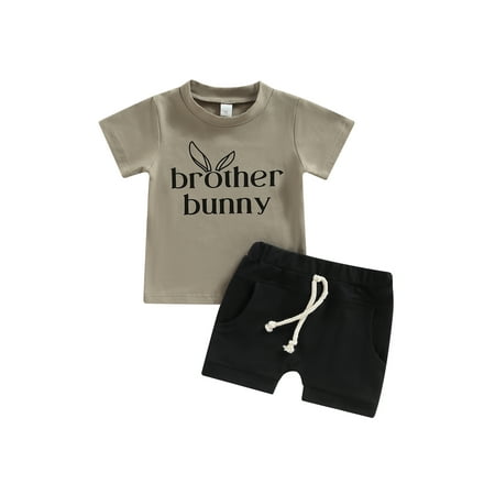 Frobukio Easter Toddler Baby Boys Summer Outfits Short Sleeve Rabbit Print T-shirt Solid Color Drawstring Shorts Gray Black 6-12 Months
Frobukio Easter Toddler Baby Boys Summer Outfits Short Sleeve Rabbit Print T-shirt Solid Color Drawstring Shorts Gray Black 6-12 Months