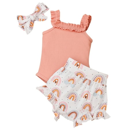 MAMOWEAR Newborn Baby Girl Summer Clothes Solid Romper + Rainbow Shorts + Headband Play Wear Outfits Set
MAMOWEAR Newborn Baby Girl Summer Clothes Solid Romper + Rainbow Shorts + Headband Play Wear Outfits Set