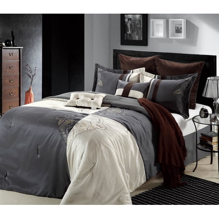 2759- King Sage 12pc Bed in a Bag Hipster-Charcoal Gray / Ivory / Chocolate