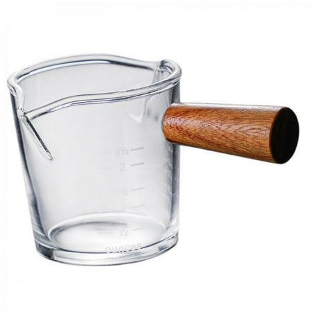 2x Clear Double Measuring Cup with Wooden Handle Dispenser of espresso Glass for Barista Party Resistant