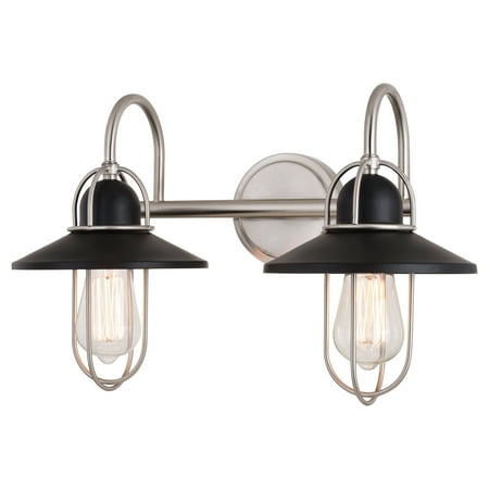 Galena 2 Light Matte Black and Nickel Coastal Bathroom Vanity Fixture