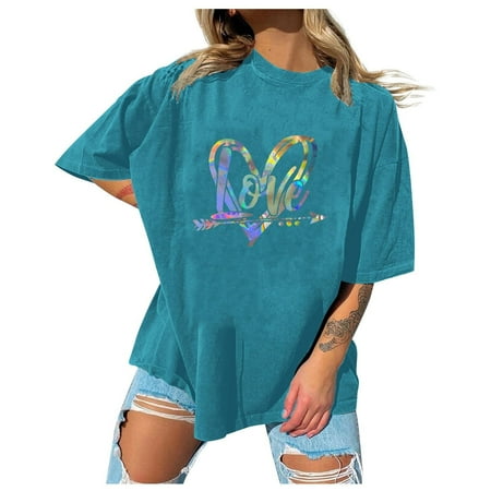 Womens Tops Corset Tops for Women Womens Valentine s Day Print Crew Neck Pullover Tops Leisure Short Sleeve T-shirt White Long Sleeve Shirts for Women Valentine Shirts for Women Blue L
Womens Tops Corset Tops for Women Womens Valentine s Day Print Crew Neck Pullover Tops Leisure Short Sleeve T-shirt White Long Sleeve Shirts for Women Valentine Shirts for Women Blue L