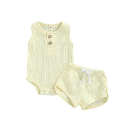 Frobukio Toddler Baby Boys Girls 2Pcs Clothes Sets Summer Solid Color Sleeveless Button Romper + Drawstring Shorts Beige 0-3 Months
Frobukio Toddler Baby Boys Girls 2Pcs Clothes Sets Summer Solid Color Sleeveless Button Romper + Drawstring Shorts Beige 0-3 Months