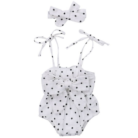 

Franhais 2Pcs Baby Summer Wear Pineapple/Polka Dot Printed Romper + Bowknot Headband