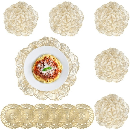 MATHOWAL 6 pcs Flower Placemats and 6 pcs Coasters Gold Vinyl Round Placemats Morden Home Restaurant Wedding Table Decoration
MATHOWAL 6 pcs Flower Placemats and 6 pcs Coasters Gold Vinyl Round Placemats Morden Home Restaurant Wedding Table Decoration