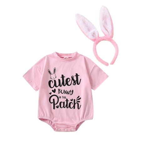 AMILIEe Easter Newborn Baby Boys Girls 2Pcs Outfits Short Sleeve Letter Romper with Bunny Ears Headband Set
AMILIEe Easter Newborn Baby Boys Girls 2Pcs Outfits Short Sleeve Letter Romper with Bunny Ears Headband Set