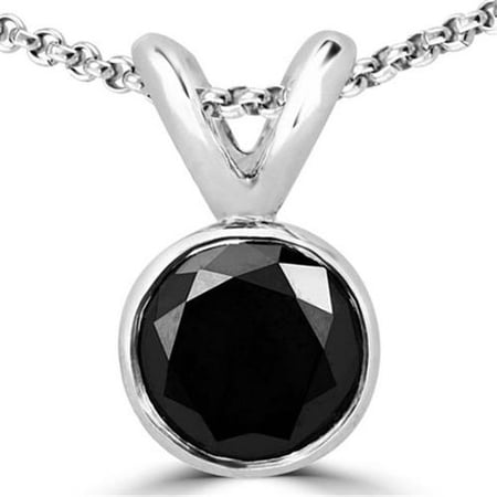 Majesty Diamonds 0. 2 CT Bezel Set Solitaire Round Black Diamond Pendant Necklace in 14K White Gold With Chain, 0. 2 Carat