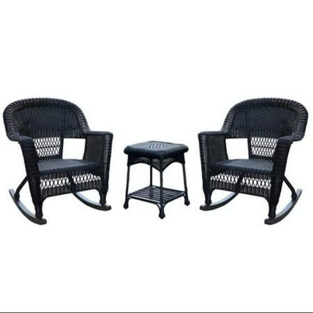 3 Piece Tiana Black Resin Wicker Patio Rocker Chair And