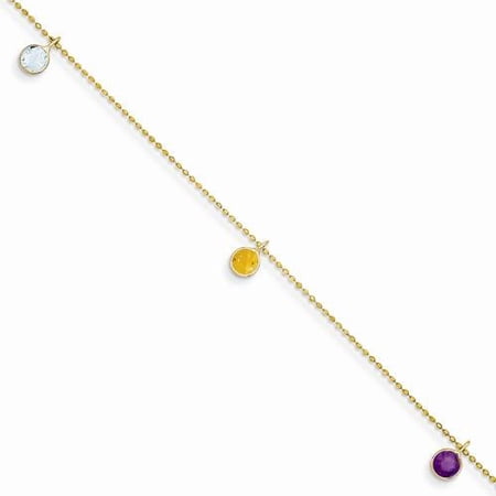 14k Yellow Gold 9in 9 Inch Multi-colored Gemstone Anklet.