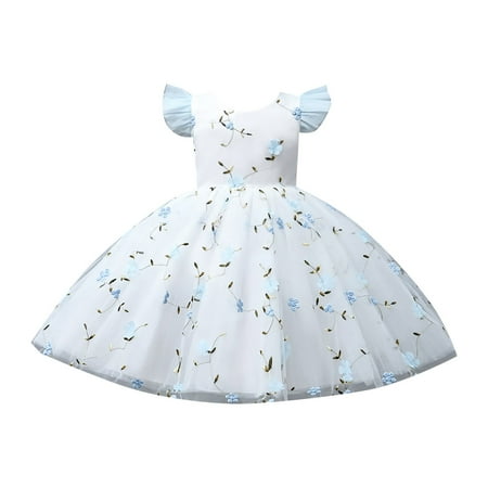 Follure Pageant Party Dress Long Princess Flower Girls Wedding Gown Round Neck Loose Flying Sleeve A Line Dress For 1 To 8 Years Girls Dress plus Size 4t Girls Dresses