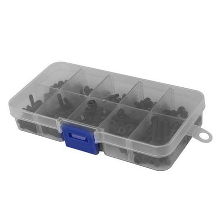 400Pcs M2 Black Hex Hexagon Hex Socket Round Head Screw Bolt Nut Washer Set Assortment Kit