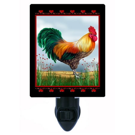 

Country Decorative Photo Night Light Plus One Extra Free Switchable Insert. 4 Watt Bulb. Image Title: Rooster With Hearts. Light Comes with Extra Bulb.
