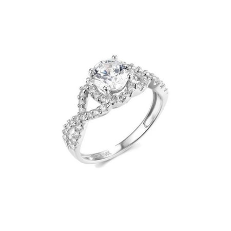 Solid 14k white Gold Round Cut Halo Wedding Engagement Ring with Side Stones, CZ Cubic Zirconia (1.25 ct.)