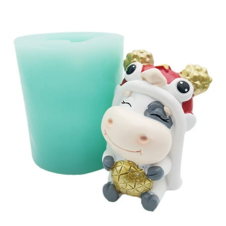 JUNTEX 2021 New Years Mascot Calf Silicone Mold 3D Chocolate Resin Craft Silicone Mold
