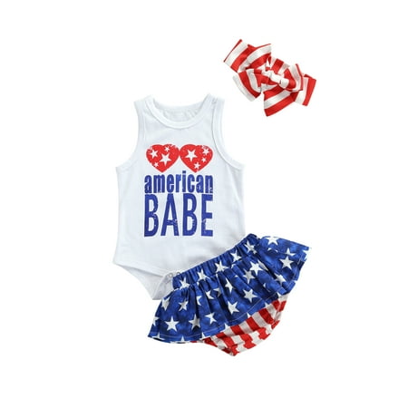 Canrulo 3Pcs Toddler Baby Girls Independence Day Outfits American Babe Sleeveless Romper+Star Stripe Shorts+Headband Set White 18-24 Months
Canrulo 3Pcs Toddler Baby Girls Independence Day Outfits American Babe Sleeveless Romper+Star Stripe Shorts+Headband Set White 18-24 Months