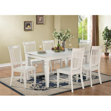 East West Furniture WEST7-WHI-W 7PC Weston Rectangular Dining Table and 6 Wood Seat Chairs
