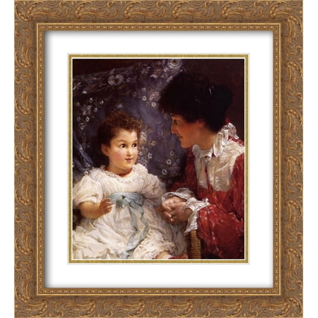 Sir Lawrence Alma Tadema 2x Matted 20x22 Gold Ornate Framed Art Print 'Mrs George Lewis and Her Daughter Elizabeth'