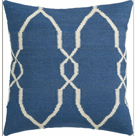 Art of Knot Aveiro 18" x 18" Blue Hand Crafted Wool/Cotton Decorative Pillow with Poly Filler
