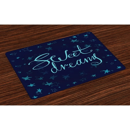

Sweet Dreams Placemats Set of 4 Phrase in Handwriting Style on Starry Background Modern Calligraphy Washable Fabric Place Mats for Dining Room Kitchen Table Decor Aqua and Navy Blue by Ambesonne