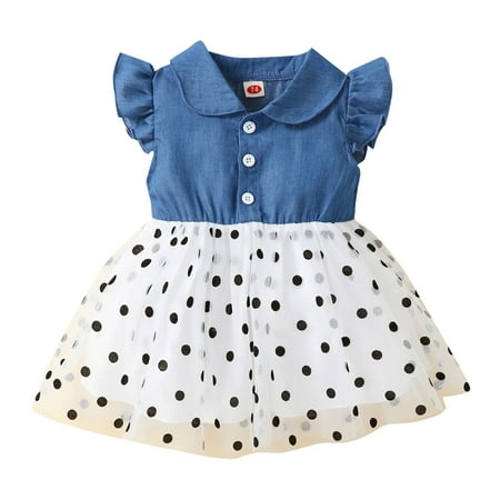 Toddler Kids Baby Girls Dress Summer Cowboy Small Flying Sleeve Stitching Wave Dot Printed In Little Child Princess Dress Baby Sundress Streetwear 
Toddler Kids Baby Girls Dress Summer Cowboy Small Flying Sleeve Stitching Wave Dot Printed In Little Child Princess Dress Baby Sundress Streetwear