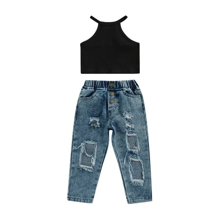 Arvbitana Toddler Baby Girls Summer Clothes Set 18M 24M 3T 4T 5T 6T Off Shoulder Sleeveless Tank Tops + Ripped Jeans with Pockets 2Pcs Outfits
Arvbitana Toddler Baby Girls Summer Clothes Set 18M 24M 3T 4T 5T 6T Off Shoulder Sleeveless Tank Tops + Ripped Jeans with Pockets 2Pcs Outfits
