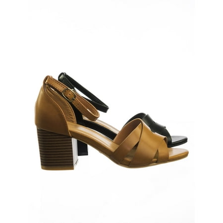 Premium84 by Bamboo, Vintage Chunky Block Stack Heel Open Toe Dress Sandal