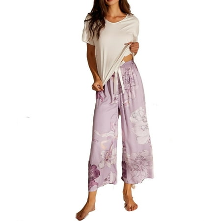 Womens Pajama Sets Bow Scoop Neck Sleepwear Multicolor M 
Womens Pajama Sets Bow Scoop Neck Sleepwear Multicolor M