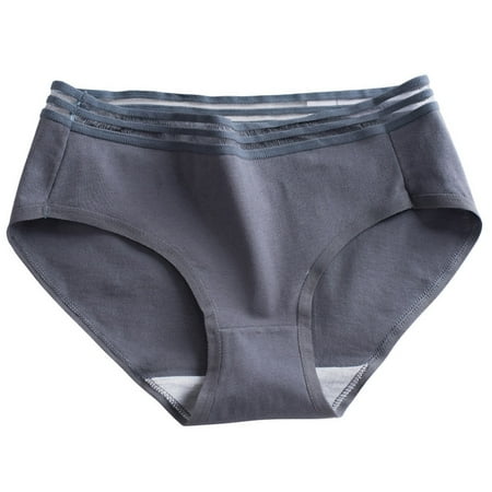 Women Sweet Plain Solid Color Cotton Underwear Hollow Out Striped Waistband Mid