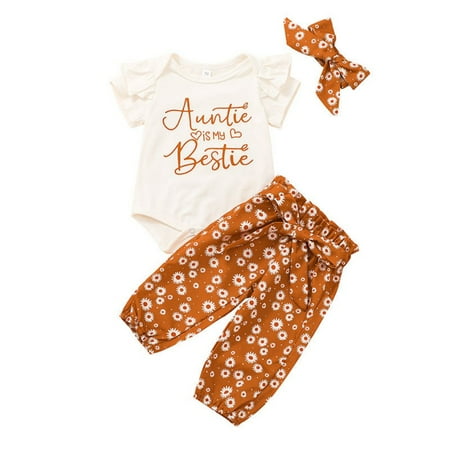Esho Baby Girls Clothes Infants Auntie Is My Bestie Letter Print Romper Floral Pants with Headband Outfits Set 0-18 Months
Esho Baby Girls Clothes Infants Auntie Is My Bestie Letter Print Romper Floral Pants with Headband Outfits Set 0-18 Months