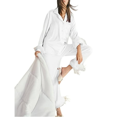 Capreze Ladies Sleepwear Lapel Pajamas Sets Button Down Nightwear Baggy Lounge Set Long Sleeve White M
Capreze Ladies Sleepwear Lapel Pajamas Sets Button Down Nightwear Baggy Lounge Set Long Sleeve White M
