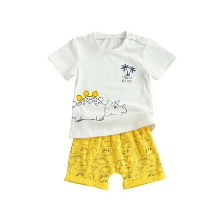 Calsunbaby Summer Baby Boy Two Pieces Outfit Dinosaur Print Short Sleeves Round Collar T-shirt Cartoon Animal Pattern Elastic Shorts Set
Calsunbaby Summer Baby Boy Two Pieces Outfit Dinosaur Print Short Sleeves Round Collar T-shirt Cartoon Animal Pattern Elastic Shorts Set