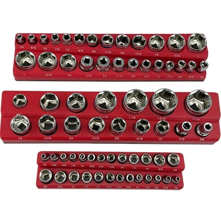 VEVOR 3-Pack SAE Magnetic Socket Organizers 1/2-inch 3/8-inch 1/4-inch Drive Socket Holders Hold 68 Sockets Red Tool Box Organizer for Sockets Storage
VEVOR 3-Pack SAE Magnetic Socket Organizers 1/2-inch 3/8-inch 1/4-inch Drive Socket Holders Hold 68 Sockets Red Tool Box Organizer for Sockets Storage