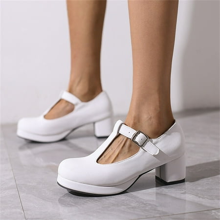 Ladies Fashion Solid Color Leather T Shaped Buckle Round Toe Thick High Heeled Single Shoes
Ladies Fashion Solid Color Leather T Shaped Buckle Round Toe Thick High Heeled Single Shoes