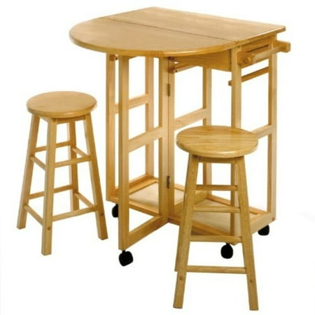 Space Saver, Drop Leaf Table with 2 Round Stools