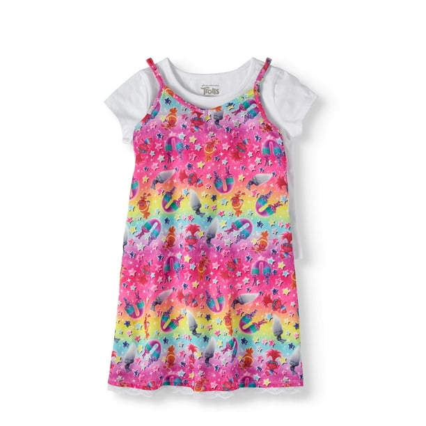 Girls' Rainbow Lace Trim Slip Dress with T-Shirt 2-Piece Set