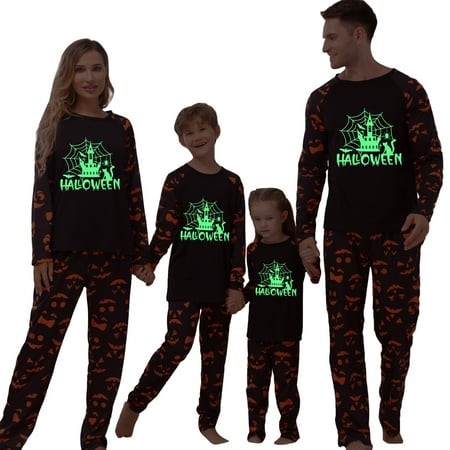 Family Matching Halloween Pajamas Set Ghost Print Sleepwear Pjs Long Sleeve Pullover + Pants 2Pcs Holiday PJs Sets