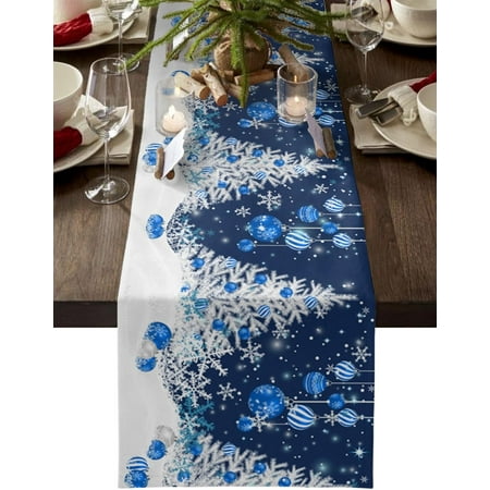 Merry Christmas Cotton Linen Table Runner Blue Xmas Ball White Xmas Tree Snowflake Christmas Table Runners for Dinning Table Snowflake Sparkle Kitchen Decor Holiday Dinner Decoration-13x90 Inch
Merry Christmas Cotton Linen Table Runner Blue Xmas Ball White Xmas Tree Snowflake Christmas Table Runners for Dinning Table Snowflake Sparkle Kitchen Decor Holiday Dinner Decoration-13x90 Inch